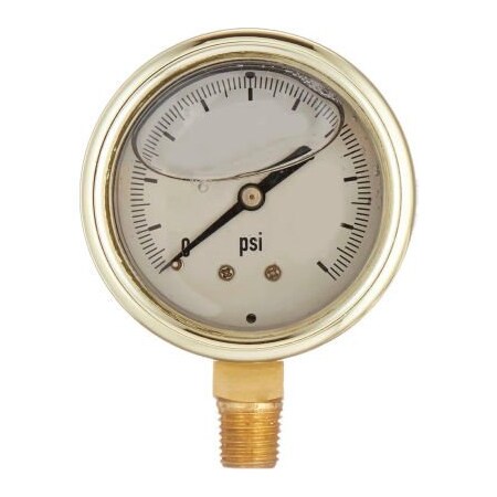 Engineered Specialty Products, Inc PIC Gauges 2.5" Forged Brass Pressure Gauge, 1/4" NPT, 0/100 PSI, Glycerine Filled, LM 601L-254E 601L-254E